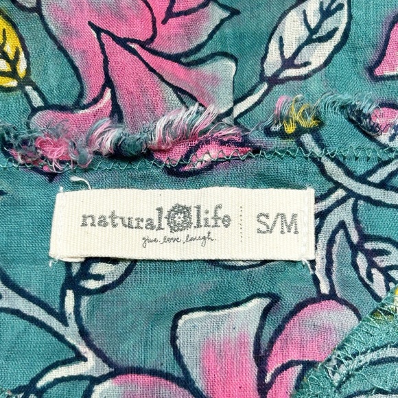 Natural Life Boho Floral Peasant Top Teal Pink Hippie Bohemian Blouse S/M - Picture 3 of 8
